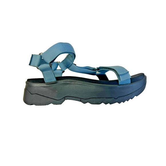 Teva Universal Platform Wedge Sandal Blue Hook Loop Closure Black Platform SZ 8 - Picture 5 of 12